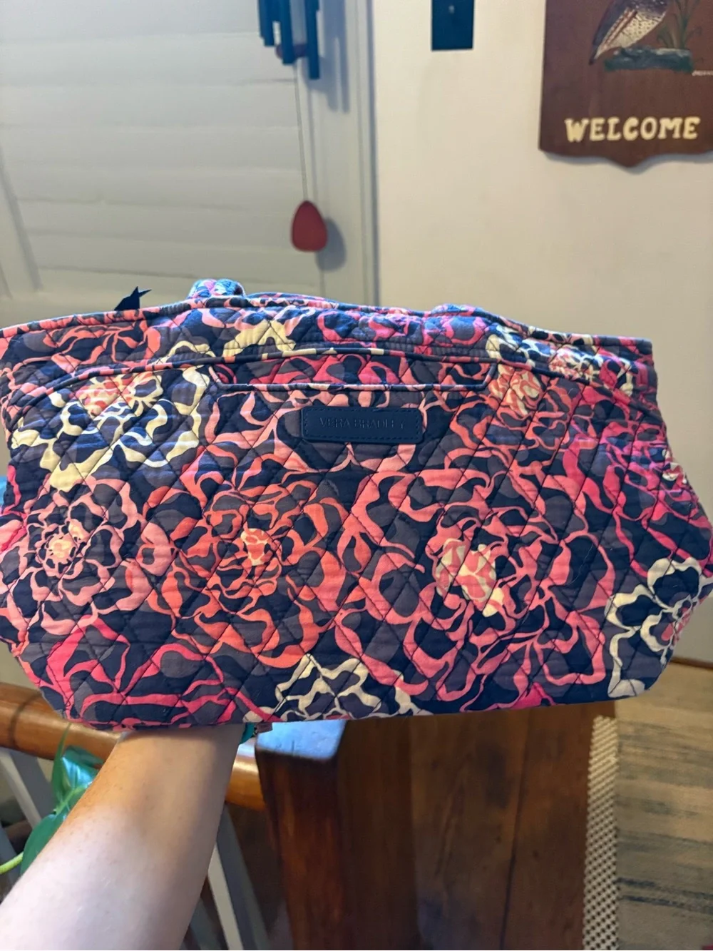 Vera Bradley Navy, Pink & Cream Quilted Floral Cosmetic Case